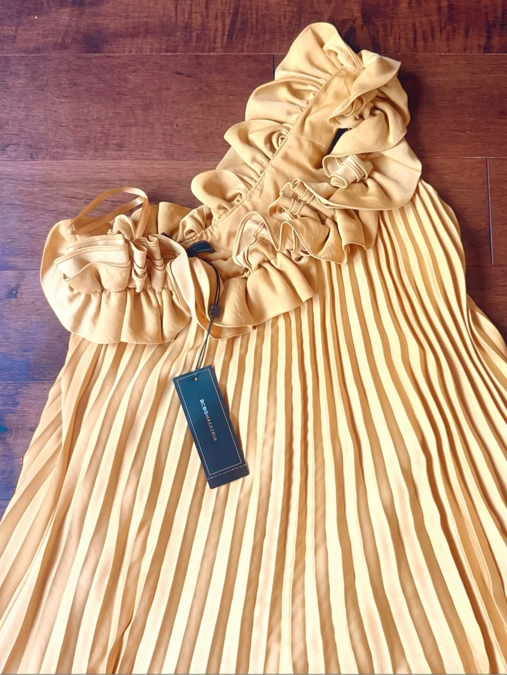 Vintage BCBGMAXAZRIA Cece Pleated One-Shoulder Dress XS NWT Canary Yello